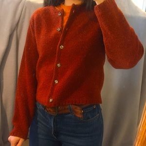🍁 Vintage Burnt Orange Fuzzy Cropped Cardigan